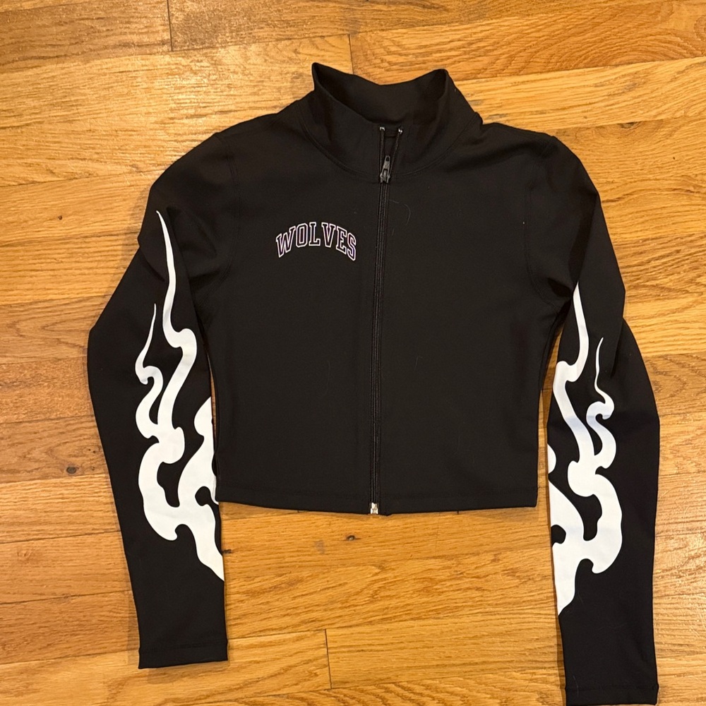 Darc Sport Tana Energy Mock Black Zip-Up Jacket with White Flame Sleeves